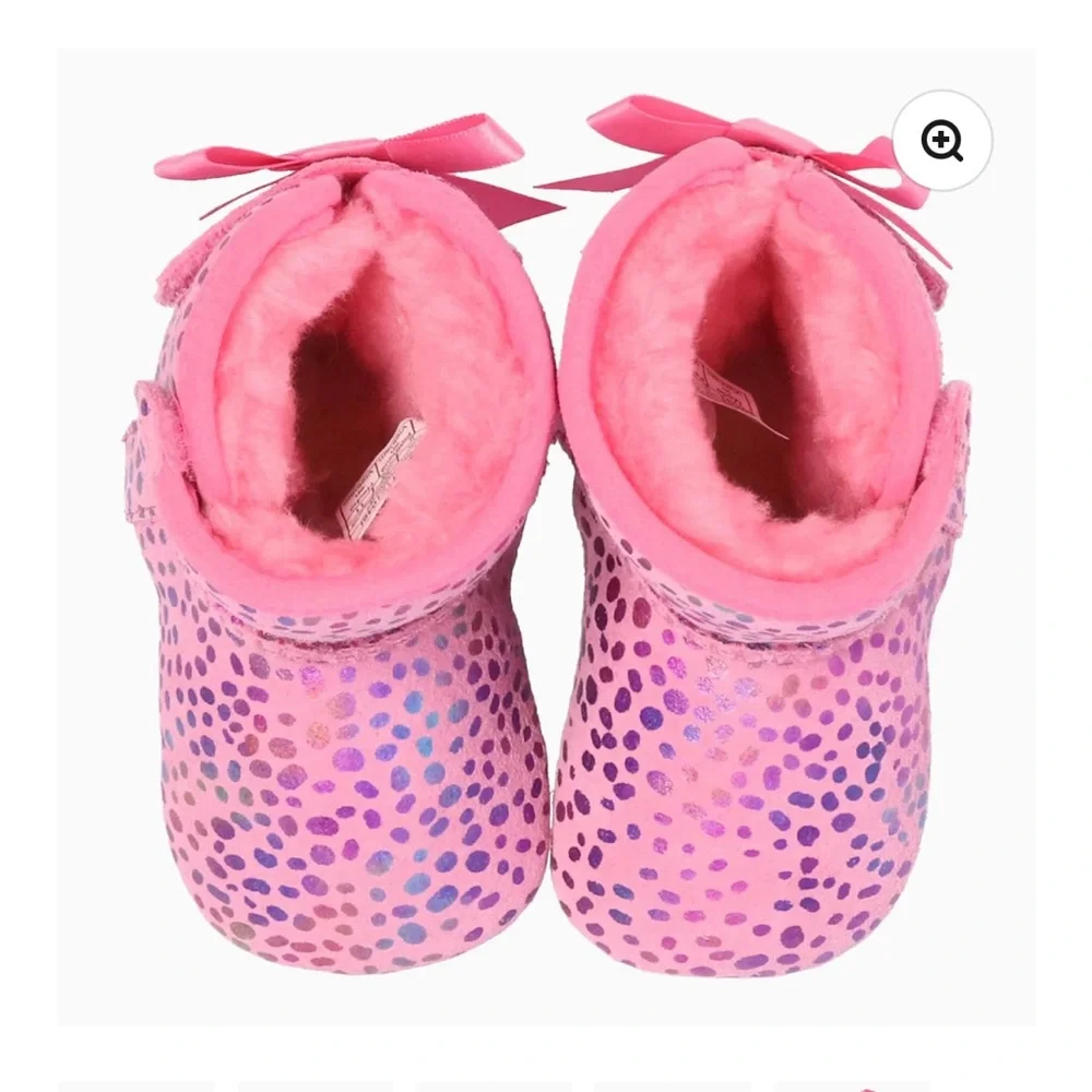 UGG Kid's Jesse Bow II Spots Pink Rose SPARKLE SUEDE Size: 0/1 (0-6 Months)